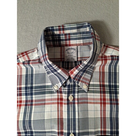 Brooks Brothers L Regent Blue White Red Plaid Dress Shirt  Long Sleeve Men USA - Picture 3 of 7